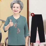 Elderly summer clothes, women s grandma, three-quarter-sleeve shirts, 60-year-old and 70-year-old cl