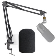 K669B Mic Boom Arm with Foam Windscreen, Suspension Boom Scissor Arm Stand with Pop Filter Cover Com