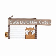 日本 Nagano Market 啡邊透明格紋膠面布 Cute Lie Otter 水獺君 收納袋