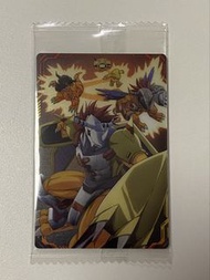 款一，款二「數碼寶貝 視覺藝術收藏威化餅卡（デジモン ビジュアルアートコレクション カードウエハース）」第 16 號稀有卡片「戰鬥暴龍獸（究極進化／ワープ進化）」/為加布獸進化鏈 / 鋼鐵加魯魯獸（ワ