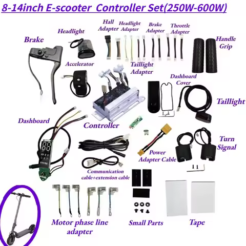 Universal E-Scooter Controller & Dashboard Kit, 24V-63V for 250W-600W Motors (8-14 Inch). Compatible