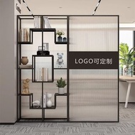 _公司前臺長虹玻璃展示架辦公室隔斷牆屏風展廳logo形象牆置物架