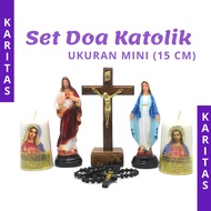 LILIN CATHOLIC PRAYER SET (MINI SIZE) CATHOLIC SITTING CROSS/ JESUS MARY STATUE/ CATHOLIC PRAYER CAN