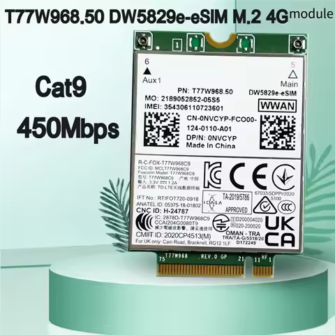 B03B-T77W968.50 Dw5829e-ESIM M.2 4G Modem Module Cat9 450Mbps TDD-LTE 4G Module For Dell 7320 7330 7
