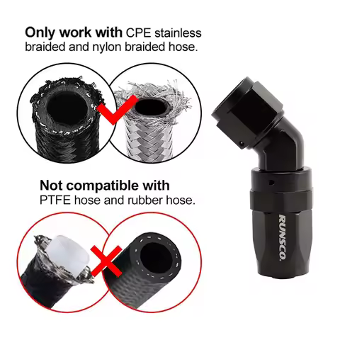 Runsco AN4/AN6/AN8/AN10 Hose End Fitting Swivel Adapter Aluminum Forged Connector Black 45 Degree
