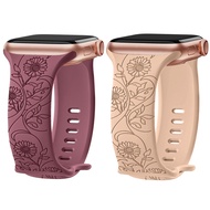 Floral Engraved Strap For Smart Watch Band 40mm 44mm 41mm 49mm 45mm 38mm 42mm silicone bracelet iwat