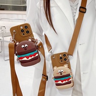 For OPPO A38 A18 A79 A94 A93 Reno 4 5 4F 5F 6 7 7Z 8Z 8 8T 9 10 Fashion Hamburger Wallet Bag Soft TPU Phone Case With Lanyard