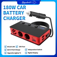 LST 12V/24V Car Charger Power Inverter Digital Display One for Three 180W High Temperature Car Charger 4 USB Ports Wireless Charger Car interior Accessories(QC3.0 Fast Charge)