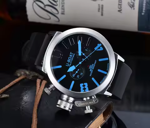 U-Boat Classico 1001 Style Men's Watch Big Dial Stainless Steel Case Rubber Band Luminous Waterproof