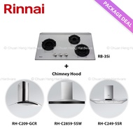 Rinnai RB-3Si Inner Burner Built-In Hob Stainless Steel Top Plate + Chimney Hood (RH-C209-GCR, RH-C2859-SSW, RH-C249-SSR, RH-C91A-SSVR, RH-C1059-PBR) Package Deal
