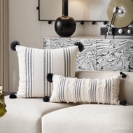 Silent Style Three-Dimensional Tassel Square Pillow Long Lumbar Pillow Sofa Beige Pillow B & B Model