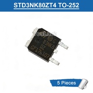 5pcs STD3NK80ZT4 D3NK80Z TO-252 800V/2.5A N-channel MOSFET Transistor New Original