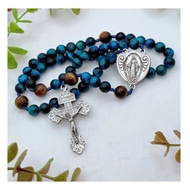 Catholic Rosary Our Lady Miraculous Rosary Blue Tiger Eye Baptism Gift Handmade Knotted Rosary