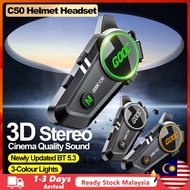 (Malaysia Stock) C50 Motorcycle Helmet Intercom Bluetooth 5.3 Headset Waterproof 300m Intercomunicad