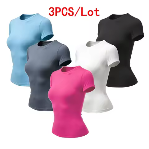 3Pcs Wholesale Womens T-Shirt Slim Short Sleeve Stretchy Soft Basic Top Casual Daily O-Neck Summer F