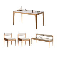 Adelyn Dining Table 1.6m (Sintered Stone) with 2 Niel Chairs and Niel Bench 1.45m in Oak - Adelyn Di