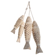 P.K.YO-4 Pack Antique Hand Carved Decor Wood Fish Sculpture Decor Ornament Beach Theme Wall Art Hang