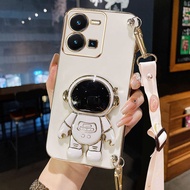 AnDyH Long Lanyard Casing For VIVO Y35 Y22S Y22 4G Y77 5G Phone Case Cute Astronaut Desk Holder