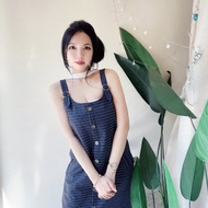 ILEY 依蕾經典細橫條 古董古著牛仔連身吊帶洋裝連衣裙 vintage