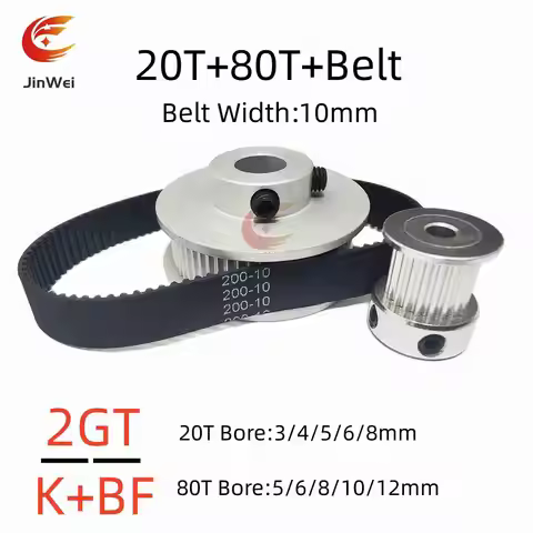 80T 20Teeth GT2 Pulley Belt Kit Reduction4:1 3D Printer Parts Bore 3~12mm Belt Width 10mm 2M Synchro