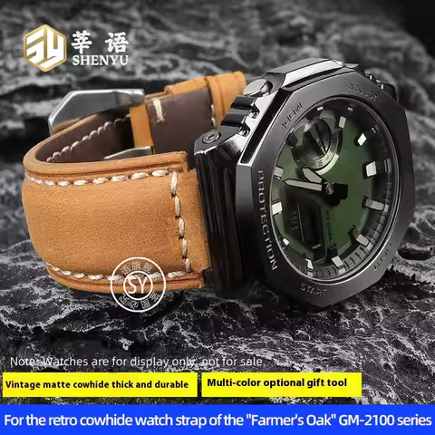 For Casio G-SHOCK "Farmer's Oak" GM-2100/GA2100/GM110, modified retro madras leather and frosted cow