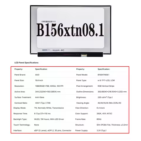 15.6" Laptop Lcd Screen Monitor Panel Slim NV156FHM N48 NE156FHM NX2 B156XTN08.1 NT156WHM N22 v5.0 L