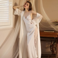 Sexy Nightgown Extra Long Bathrobe Pajamas Women Long Sleeve Ladies Satin Loungewear Thin Ladies Paj
