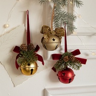 Christmas Red Velvet Bow Iron Bell Pendant Scene Layout Tree Decoration Door Hanging | Hiasan Rumah