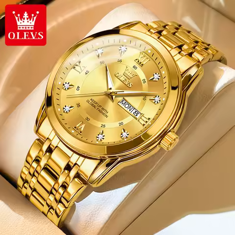 OLEVS Quartz Watch for Men Luxury Diamonds Gold Watch Waterproof Luminous Stainless steel Business M