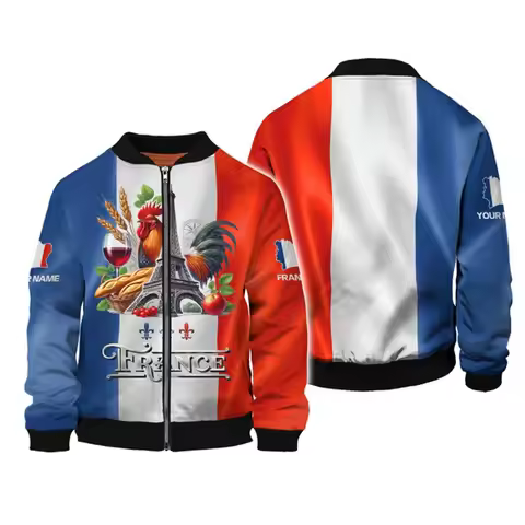 Spring Autumn Mens Zip Jacket Coat France Eiffel Tower Graphic Jackets Fashion Casual Oversized Coat