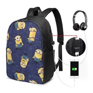 Minions Backpack Laptop USB Charging Backpack 17 Inch Travel Backpack School Bag Large Capacity Student School Bag