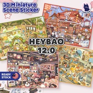 Lazy Cat HeyBao 12.0 3D Miniature Scenes Sticker DIY Cute Cartoon Scenes Building PET Sticker Hei Ba