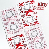 Cute 3D Embossed Pearl Jewel Face Sticker Hello KT Cat Ribbon - Face Makeup Sticker Children's Face 