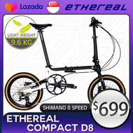 Share:  0 🇸🇬LOCAL BRAND🇸🇬 Ethereal Compact D8 Lightweight Foldable Bicycle Foldie Bike - Shimano Altus 8 Speed - Litepro Hydraulic Brake