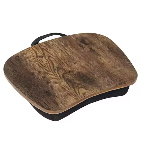 Lap Desk, Bed Tray, Laptop Table with Handle and Cushion, 12.6 x 15.7 x 3.1 Inches, Rustic Brown