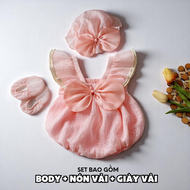 BD140 Bodysuit cho bé gái sơ sinh RIOKIDS quần áo đầy tháng thôi nôi ren Nhật hồng