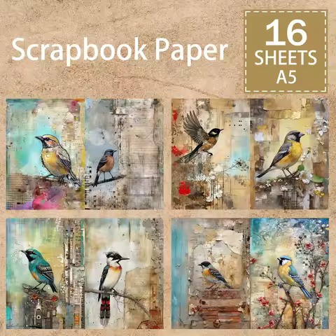 16 Sheets A5 Size The Forest Fantasizes About Many Kinds Of Birds Background Vintage Grunge Journal 