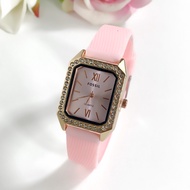 Jam Tangan Wanita Fashion Dial Segi Jam Tangan dengan Strap Karet yang Lucu Variasi Berbagai Warna
