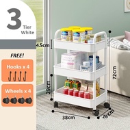 🔥Ready stock🔥3 Tier Multifunction Storage Trolley Rack Office Shelves Home Kitchen Rack With Wheel