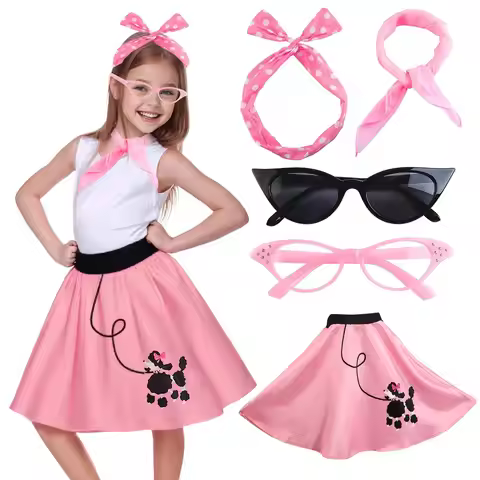 Girls Poodle Skirts 50s Sock Hop Costume Retro Decades Day Outfits 1950s Vintage Pink Lady Grease Ha