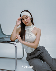 [MQ] Sandglass Top (Off White Size S/M) เสื้อผู้หญิงแขนกุด คอปีน (สีขาว ไซส์ S/M อก 30-34 นิ้ว)