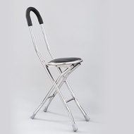 【Sea Horses】Tripod Seat Cane Foldable Crutch Walking Aid Mobility Stick  Stainless Steel 4 Legs Fold