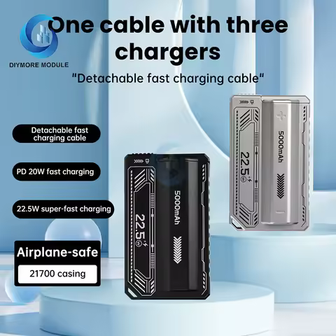 22.5W Portable Charger Detachable Power Bank Case Replaceable Internal 21700 Battery With Type C Cha