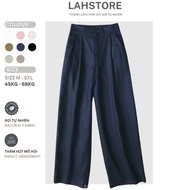 LAHSTORE linen wide-leg pants with high waist and elastic waist QD01 (Navy Blue)
