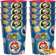Amscan Super Mario Brothers 8 Count Plastic Cups 16 oz - Reusable Birthday Party Favor Kid Girls Boy Cup - Parties, Favors, Prizes - Decorations Supplies Set for Favor, Popcorn, Drinks for Gaming Bros