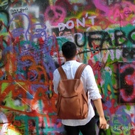 ️LOEWE 老款Military棕色 粒面牛皮後背包34*39*15 98新配件塵袋