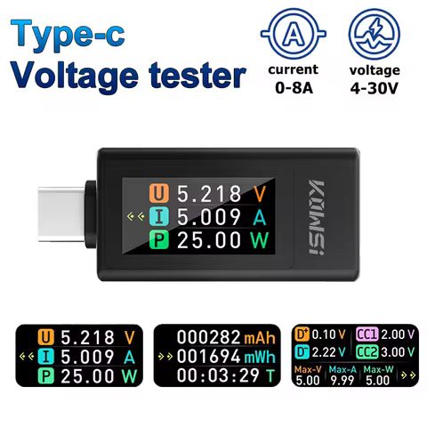 KWS-1902L Type-C Tester DC Current Voltage Monitor 4-30V 0-8A Digital Color Screen Voltage Ammeter P