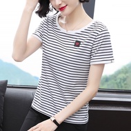 T-shirt Women Casual Plus Size Loose Cotton Shirt Women Fashion Striped T-shirt M-5XL