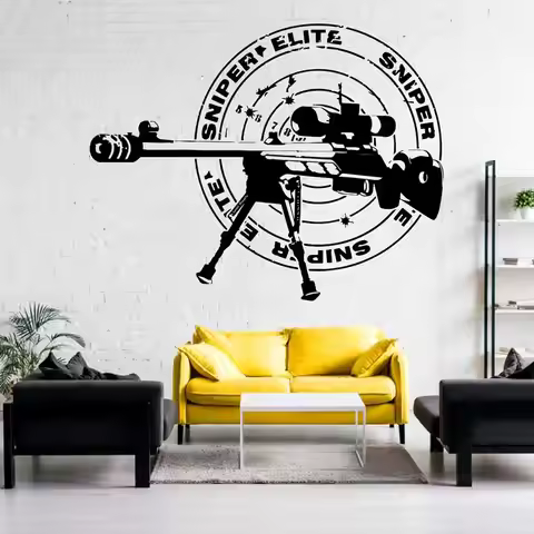 Military Sniper Rifle Vinyl Wall Sticker Hunting War Weapon Sniper Home Teen Kids Room Decor Unique 