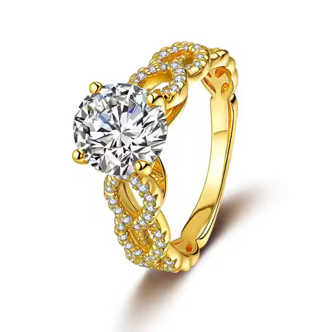 au9999 pure gold classic four-prong cluster set 2 carat moissanite diamond ring 18K real gold D colo
